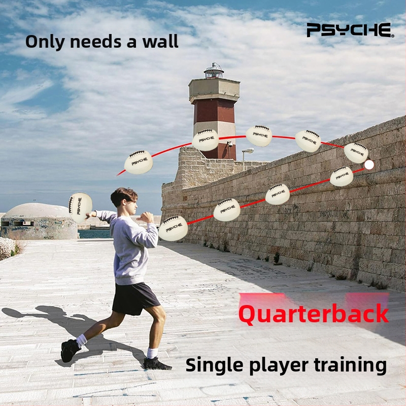 Metimo kamuolys kvaterbakų treniruotėms - šviesi PU odos passback kamuolys, pusrugbi, lauko naudojimui (Medžiaga: PU; Siuvimas: mašininis siuvimas; Kamuolio tipas: pusrugbi; Savybė: šviesi passback)