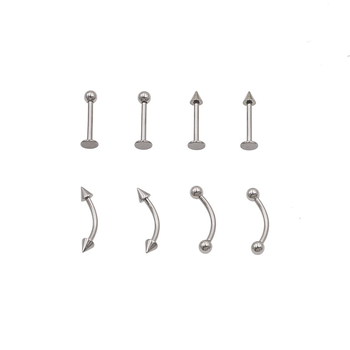 Комплект пирсинг бижута от неръждаема стомана, геометрични форми: остър конусов връх и прав ъгъл, унисекс винтидж стил