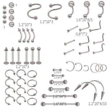 Комплект пирсинг бижута от неръждаема стомана, геометрични форми: остър конусов връх и прав ъгъл, унисекс винтидж стил