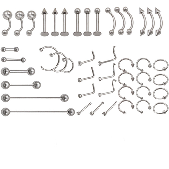 Комплект пирсинг бижута от неръждаема стомана, геометрични форми: остър конусов връх и прав ъгъл, унисекс винтидж стил
