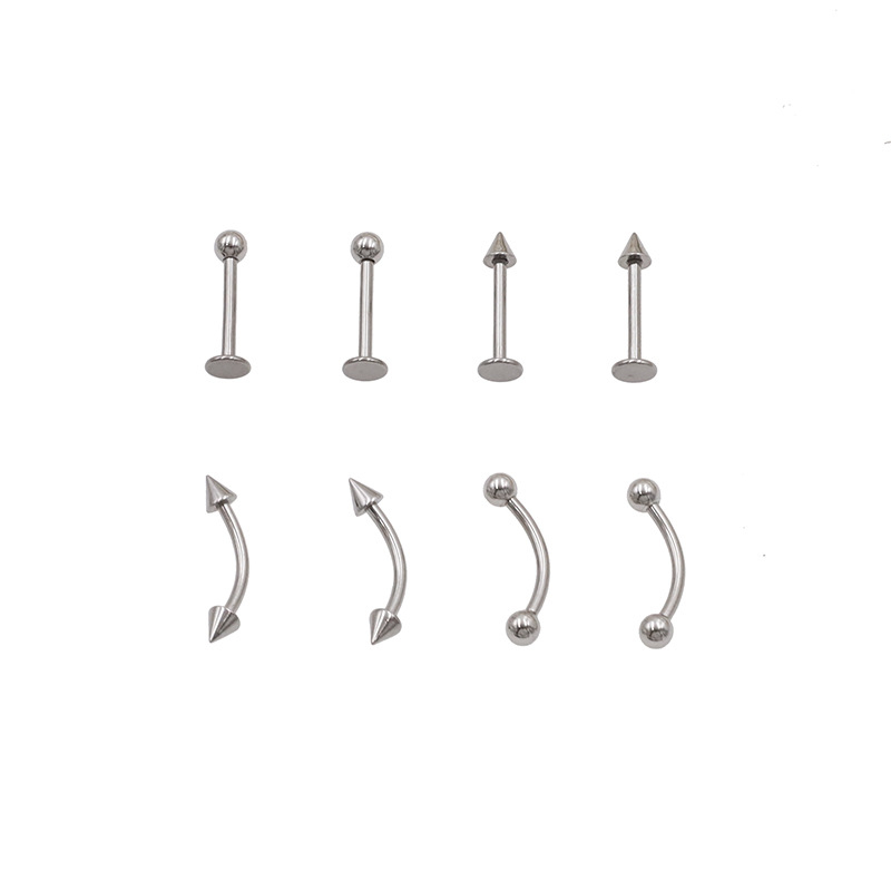 Комплект пирсинг бижута от неръждаема стомана, геометрични форми: остър конусов връх и прав ъгъл, унисекс винтидж стил