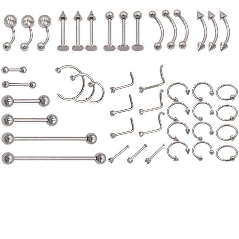 Комплект пирсинг бижута от неръждаема стомана, геометрични форми: остър конусов връх и прав ъгъл, унисекс винтидж стил