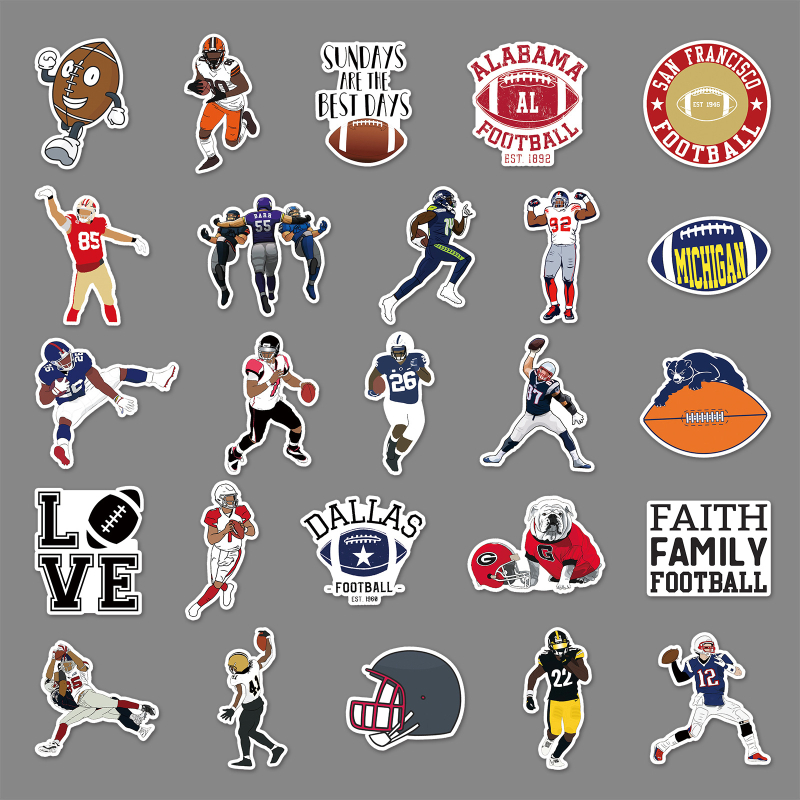 Стикери с дизайн регби графити за DIY скейтборд и багаж; марка Poetry; спортна серия; тегло 30 g; лепяща основа; печат: офсет.