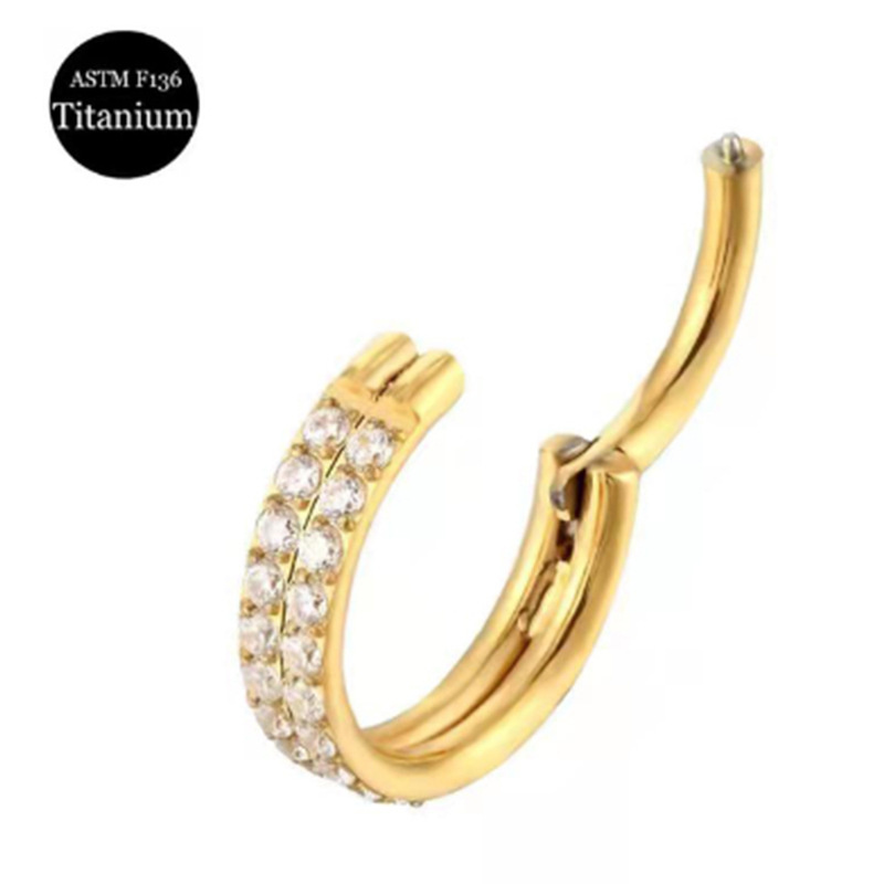 Inel nazal din titan G23, dublu strat, geometric, cu inserție de zirconiu, unisex, placare electroplată