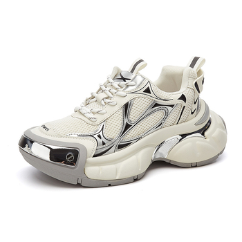 Unisex sportiniai bateliai dad shoes stiliai su kvėpavimo tinklo viršutine, stora vidurinė puta, raišteliai, dryžuotas raštas, PU padas