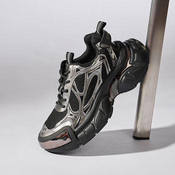 Unisex sportiniai bateliai dad shoes stiliai su kvėpavimo tinklo viršutine, stora vidurinė puta, raišteliai, dryžuotas raštas, PU padas