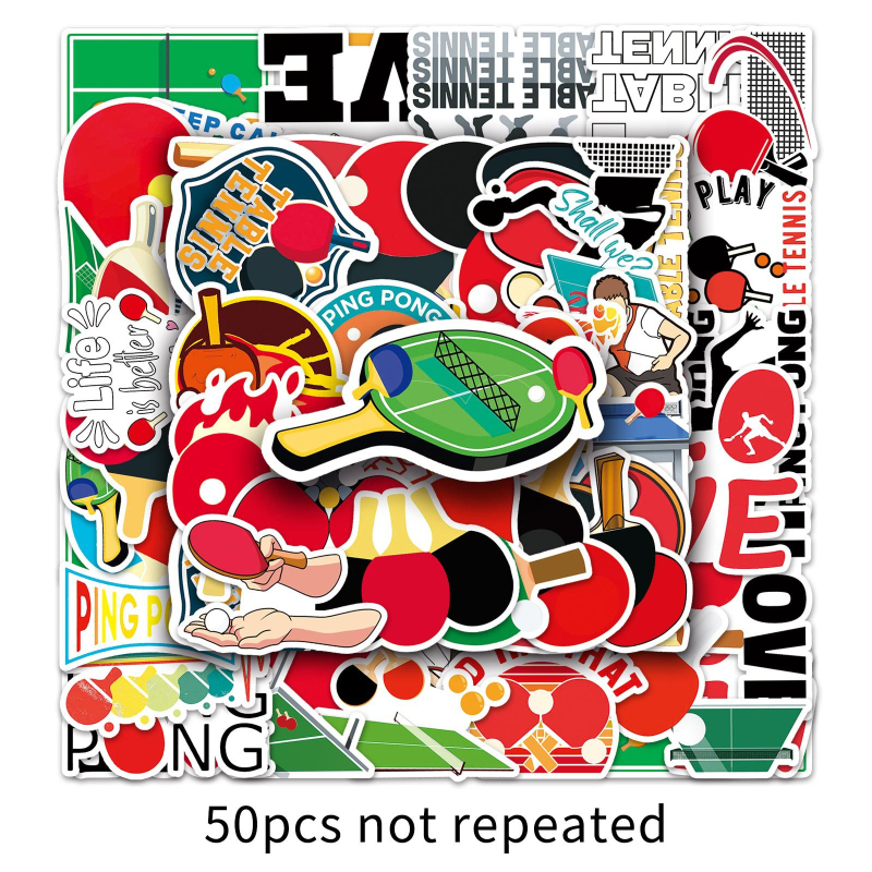 Stickere pentru bagaje cu temă tenis de masă – impermeabile, imprimate offset, 25 g fiecare, pentru valize, caiete, trotinete, calculatoare – Brand Mann new