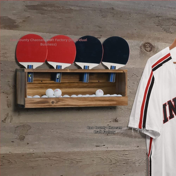 Drveni regał za rekete za stolni tenis - zidni, dvije etaže, moderan jednostavan stil, ugradbeni vijci