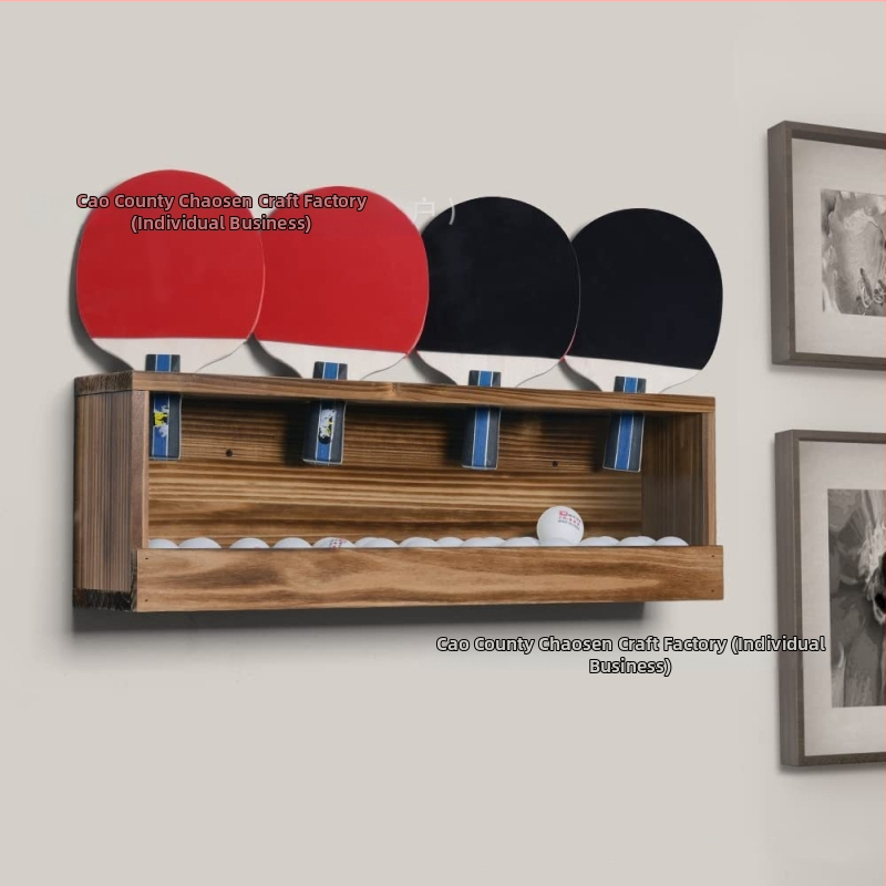 Drveni regał za rekete za stolni tenis - zidni, dvije etaže, moderan jednostavan stil, ugradbeni vijci