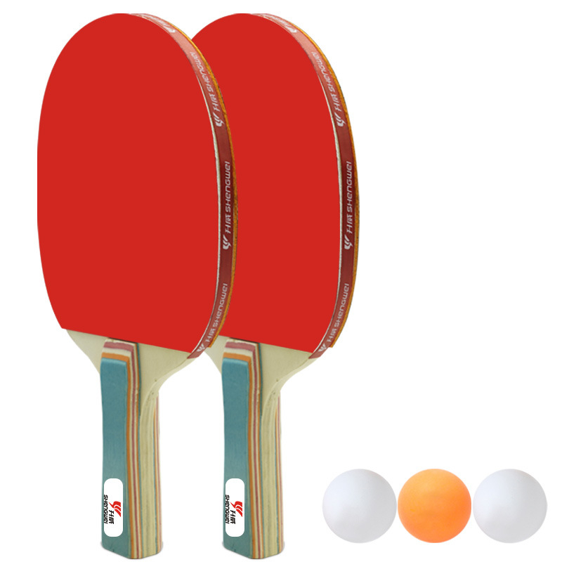 Тенис на маса ракети, комплект от 2 бр., Shengwei, липова дъска, гуми с лепило, хоризонтална ракетка