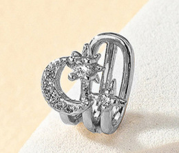 Носна украса, U-образна клип-форма, лунен дизайн с циркон кристали, цинкова сплав