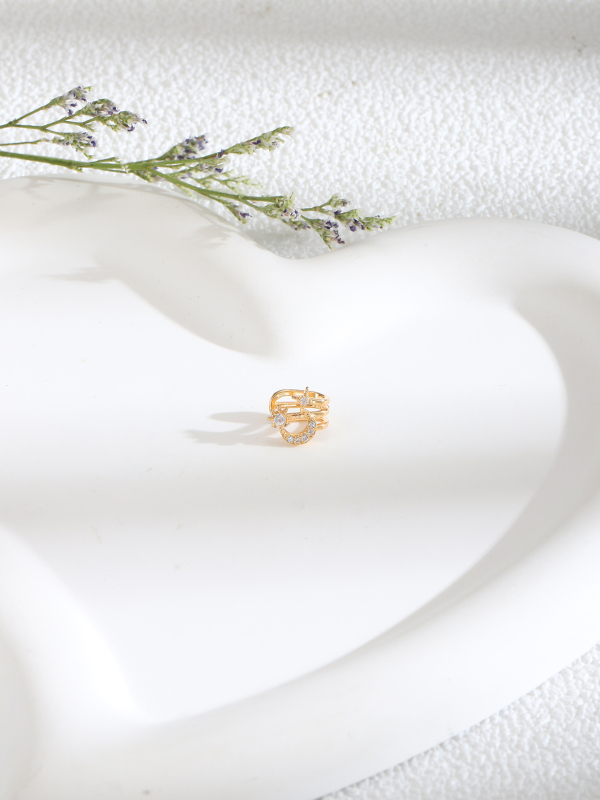 Носна украса, U-образна клип-форма, лунен дизайн с циркон кристали, цинкова сплав