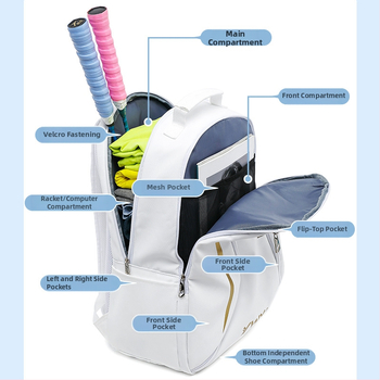 Badmintona/tenisa mugursoma pieaugušajiem – 3 raketes ietilpība, PU ūdensnecaurlaidīgs materiāls, Ywyat logotips