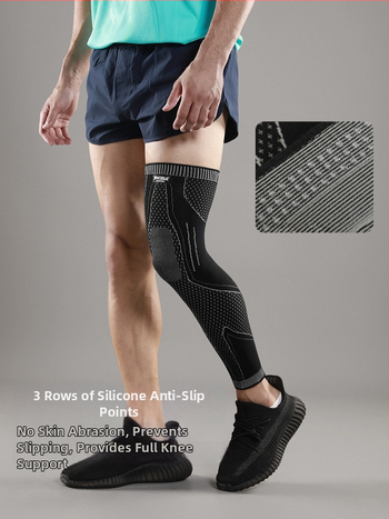 Kojų kelio apsauga - megzta, ilgesnė kompresinė kelio apsauga važiavimui, bėgiojimui, futbolui ir krepšiniui; medžiagos: nailonas, nailonas-spandeksas, latekso siūlai