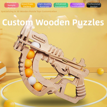 Medinė 3D dėlionė pistoleto formos stalo tenisui, DIY pritaikymas, OEM logotipas, daugiafunkcinis žaislas