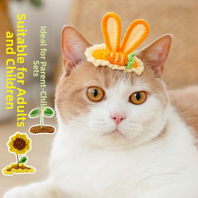 Klip na vlasy pre domáce zvieratá s pletenými 3D ušami zajačika, pre psa a mačku — vlnený materiál, kreslený štýl, BB klip; Značka: Little one is favored