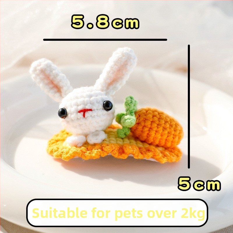 Klip na vlasy pre domáce zvieratá s pletenými 3D ušami zajačika, pre psa a mačku — vlnený materiál, kreslený štýl, BB klip; Značka: Little one is favored