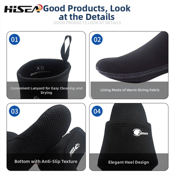 Чорапи за гмуркане HISEA – антихлъзгащи, хладоустойчиви, топли, защита от корали, 2 мм дебелина