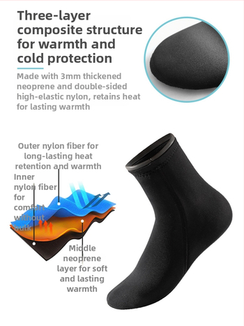 Дайвинг чорапи от неопрена с дебелина 3 мм, нехлъзгаща подметка и водоустойчив дизайн.