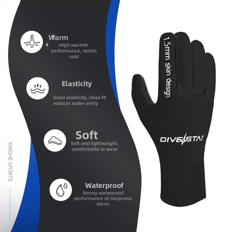 DIVESTAR 1.5 mm nylonové rukavice na plávanie, šnorchlovanie a surfovanie