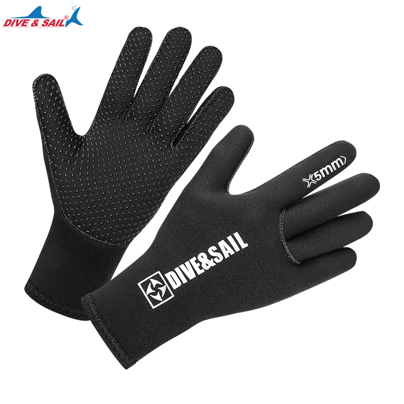 DIVE&SAIL 5mm неопренови ръкавици за гмуркане, плуване и снорклинг – топли, устойчиви на студ и износоустойчиви (материал: неопрен + найлон)