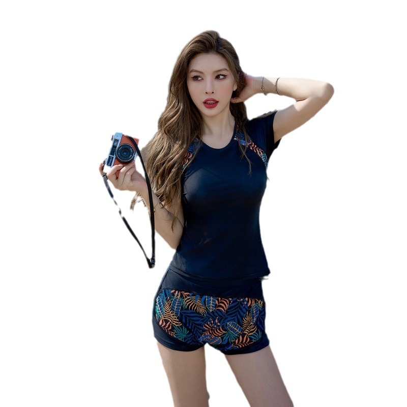 Shiyu ženski dvodijelni kratki rukav potapajući kupaći kostim, jednofarban, jastučić za prsa, 180 g, materijal najlon/poliester 70%, podstava poliester