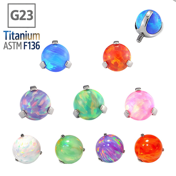 F136 titán ötvözetű testpiercing ékszer opál golyóval — kerek forma, polírozott felület, G23 tisztaság