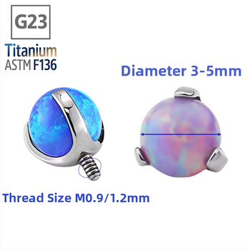 Titāna sakausējuma F136 ķermeņa pīrsinga juvelieris ar opāla lodīti — apaļa forma, pulēta virsma, G23 tīrība