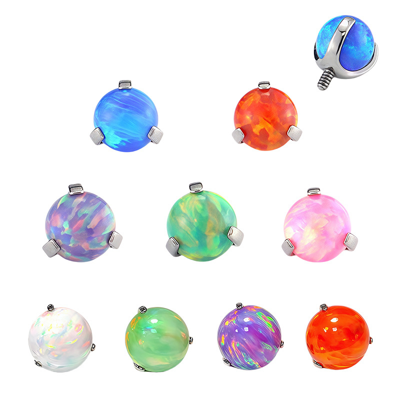 F136 titán ötvözetű testpiercing ékszer opál golyóval — kerek forma, polírozott felület, G23 tisztaság