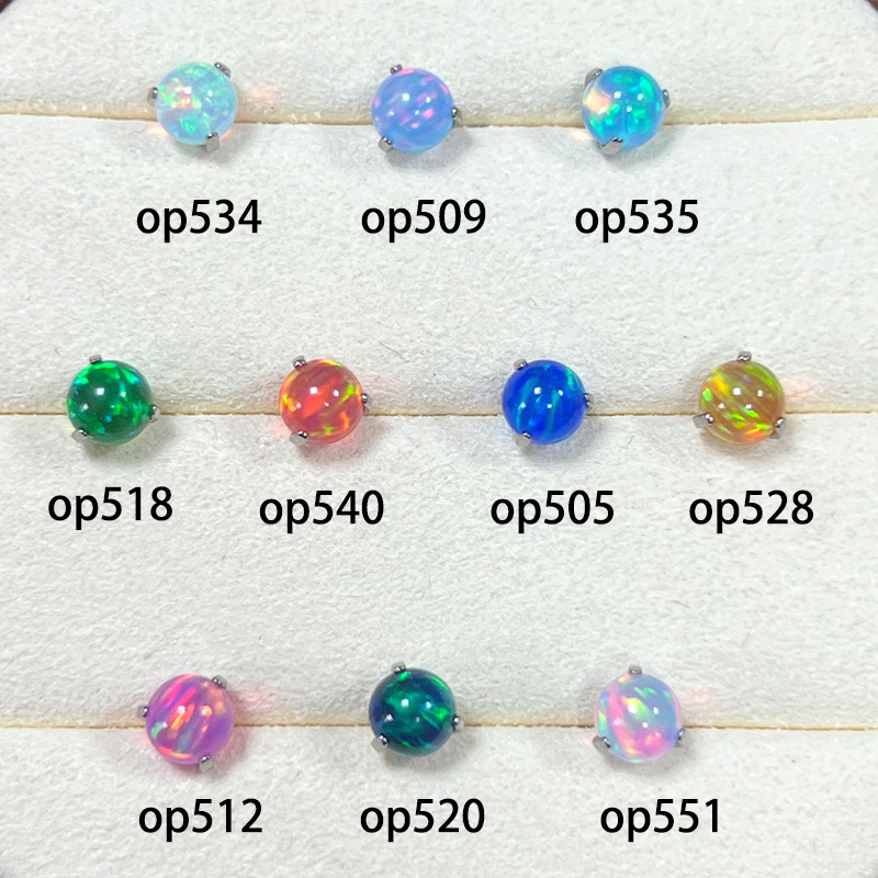 F136 titán ötvözetű testpiercing ékszer opál golyóval — kerek forma, polírozott felület, G23 tisztaság