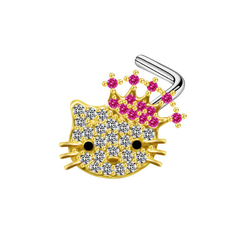 Uniszex orr-piercing koronával és szív alakú ametiszt kristállyal, rozsdamentes acélból