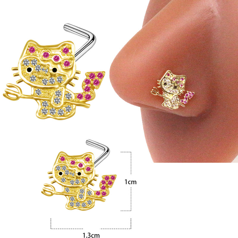 Uniszex orr-piercing koronával és szív alakú ametiszt kristállyal, rozsdamentes acélból