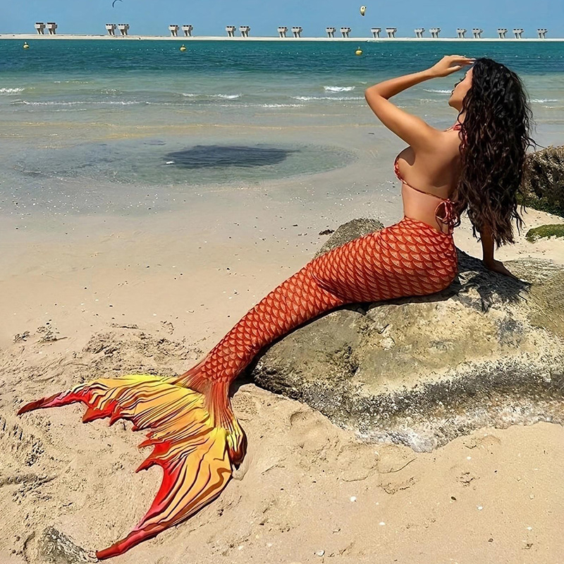 Ženski kupaći kostim s repom sirene — otkriven leđa, seksi, visoka elastičnost; umetak za prsni; materijal: najlon 82% + podstava poliester 18%