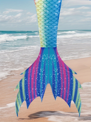 Ženski kupaći kostim s repom sirene, trodijelni set s jastučićem za prsni koš, poliester, gradijentni print, seksi tijesni dizajn