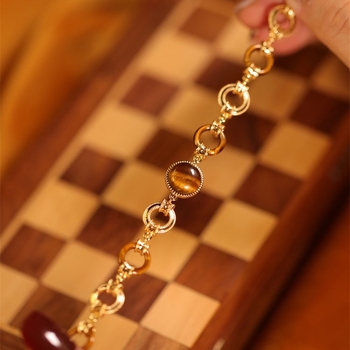 Bakreni narukvica s tigrovim okom, zlatno obložena, elektroplatiranje, retro umjetnički stil, porijeklo Shanwei, zima 2023, ženski nakit