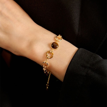 Bakreni narukvica s tigrovim okom, zlatno obložena, elektroplatiranje, retro umjetnički stil, porijeklo Shanwei, zima 2023, ženski nakit