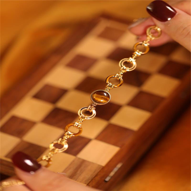 Bakreni narukvica s tigrovim okom, zlatno obložena, elektroplatiranje, retro umjetnički stil, porijeklo Shanwei, zima 2023, ženski nakit