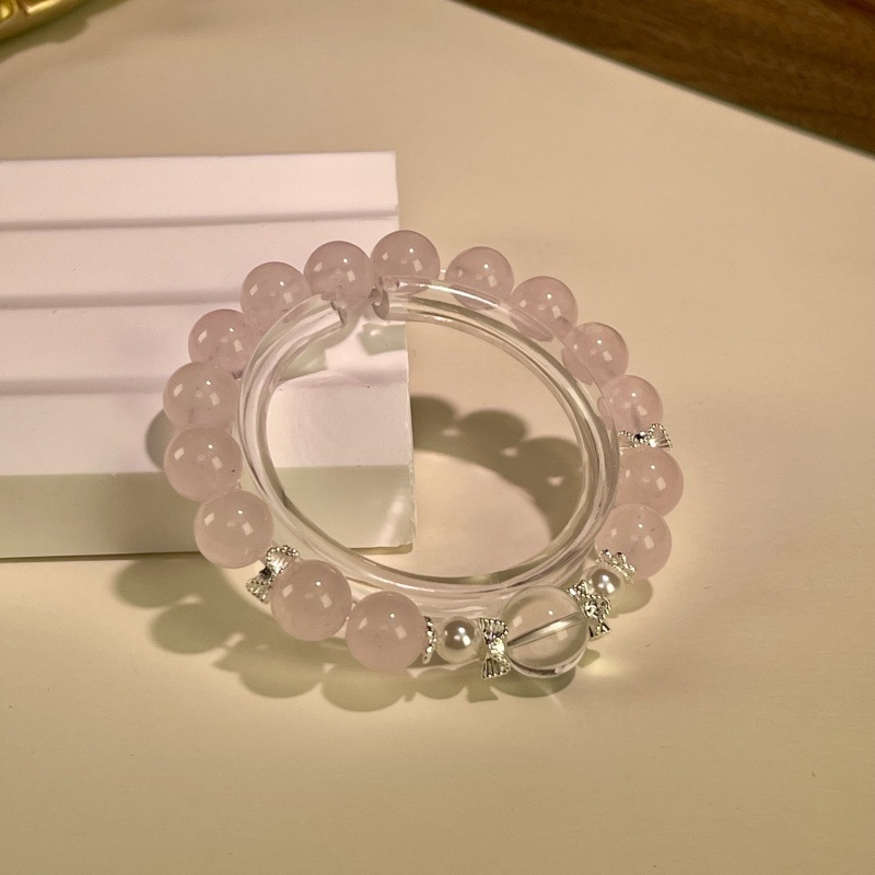 Narukvica od ružičastog kvarca s koralikama, stil princeze, dodatak od bakrovog legura