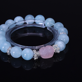 Narukvica s Pixiu privjeskom, ružičasti kvarc perle, kristalni materijal, individualno zapakirano, proljeće 2025