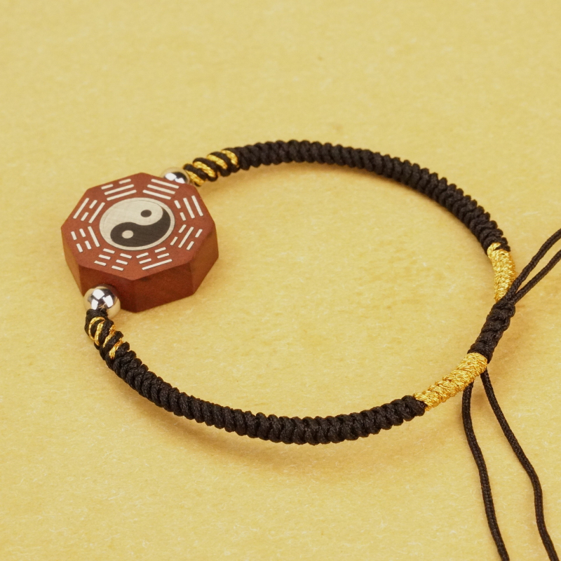 Narukvica od drveta Jujube s dvostrano srebrno oplemenjenim Bagua i zvijezdom Big Dipper, podesiva traka