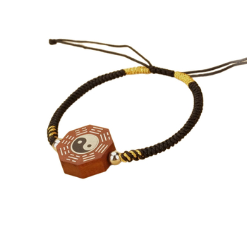 Гривна от Jujube дърво с двустранен сребърен Ба Гуа и Big Dipper талисман, полу-ръчна и полу-механична изработка, персонализация налична