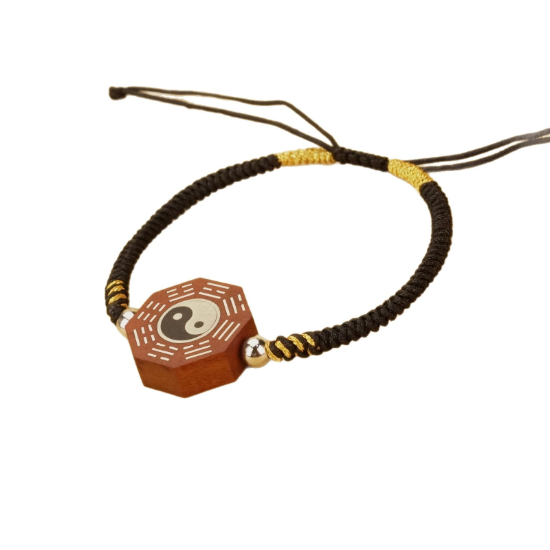 Гривна от Jujube дърво с двустранен сребърен Ба Гуа и Big Dipper талисман, полу-ръчна и полу-механична изработка, персонализация налична