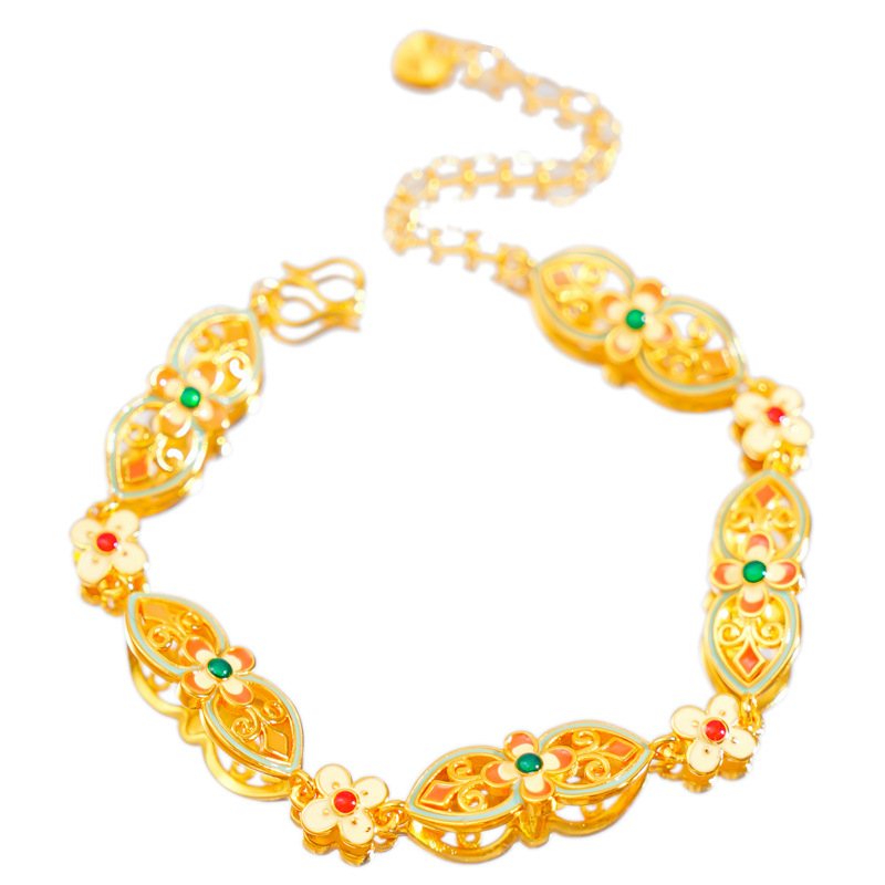 Narukvica s cvjetnim emajl motivom, bakar, elektroplakiranje, dvorski stil, jesen 2024.