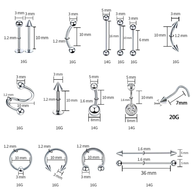Deguna pirsinga komplekts – deguna skrūve un deguna gredzens, nerūsējošais tērauds 304/316, precīza pulēšana, Punk sērija, kristāla dimanti un cirkonu