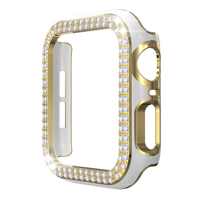 Carcasă Apple Watch - Material PC, Accente cu Diamante Electroplate, Diamante în Dublu Rând, Design Decupat, Carcasă Protectoare