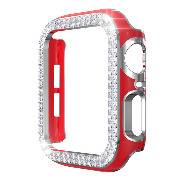 Carcasă Apple Watch - Material PC, Accente cu Diamante Electroplate, Diamante în Dublu Rând, Design Decupat, Carcasă Protectoare