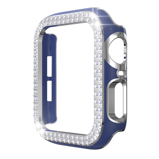 Carcasă Apple Watch - Material PC, Accente cu Diamante Electroplate, Diamante în Dublu Rând, Design Decupat, Carcasă Protectoare