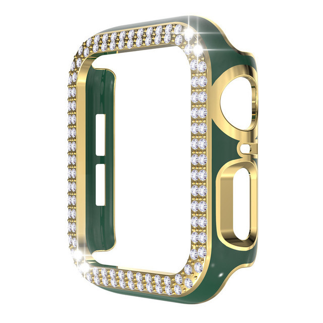 Carcasă Apple Watch cu accente diamant electroplate, diamante în două rânduri, construcție PC cu decupaje (material PC; marcă neutră; fără etichetă privată licențiată)