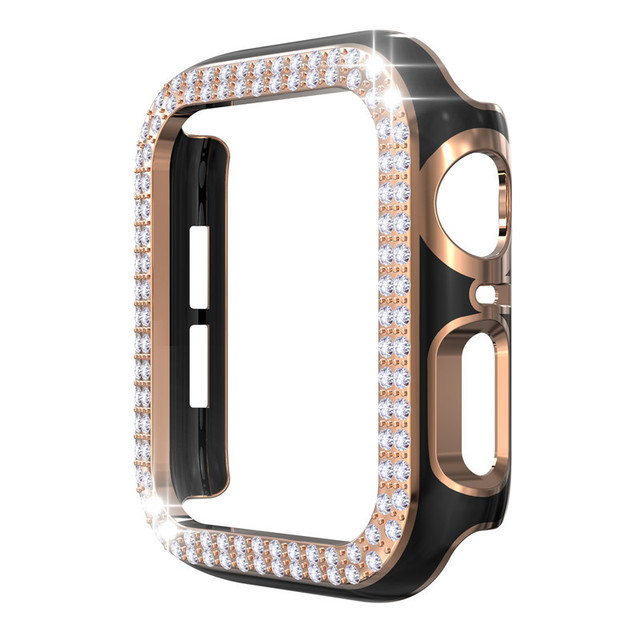 Carcasă Apple Watch, cu diamante în două rânduri și decupaj PC, construcție PC (Material: PC; Brand: Neutral)
