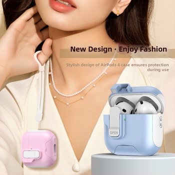 AirPods Pro 3/4 aizsargcases ar paceltu statīvu, TPU+PC, daudzfunkcionāls, pārnēsājams, saderīgs ar Apple